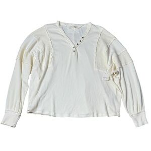Free People Callisto Henley Waffle Knit Top size M Ivory NWT